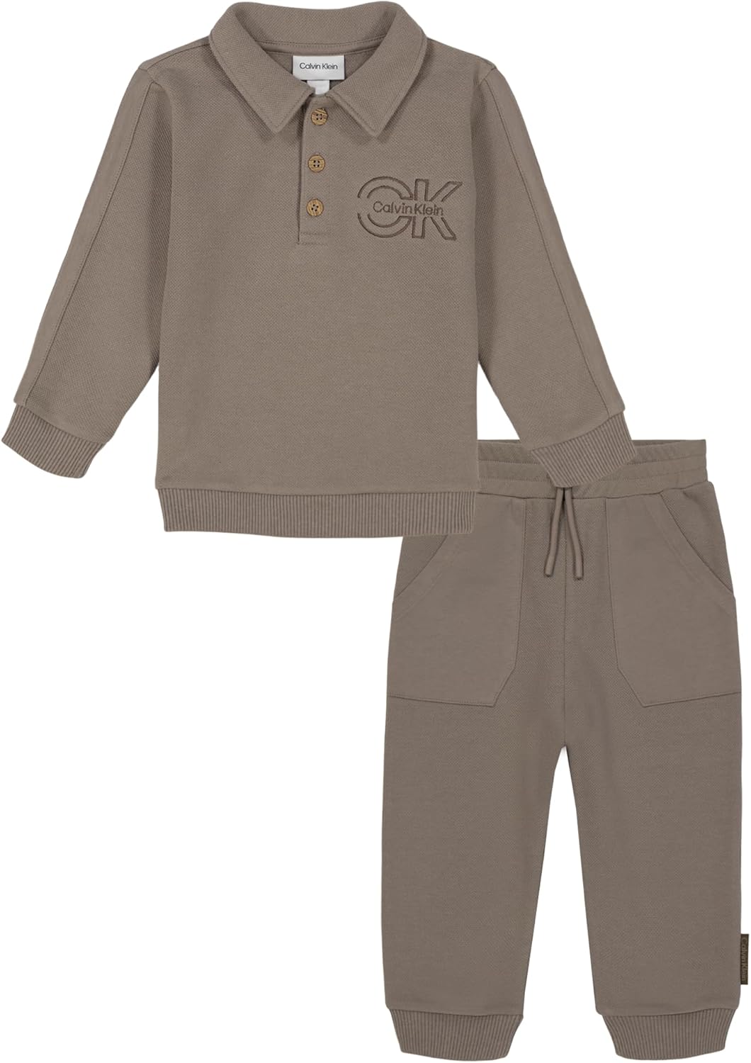 Calvin Klein baby-boys 2-piece Knit Set, Long Sleeve Shirt With Jogger Pants