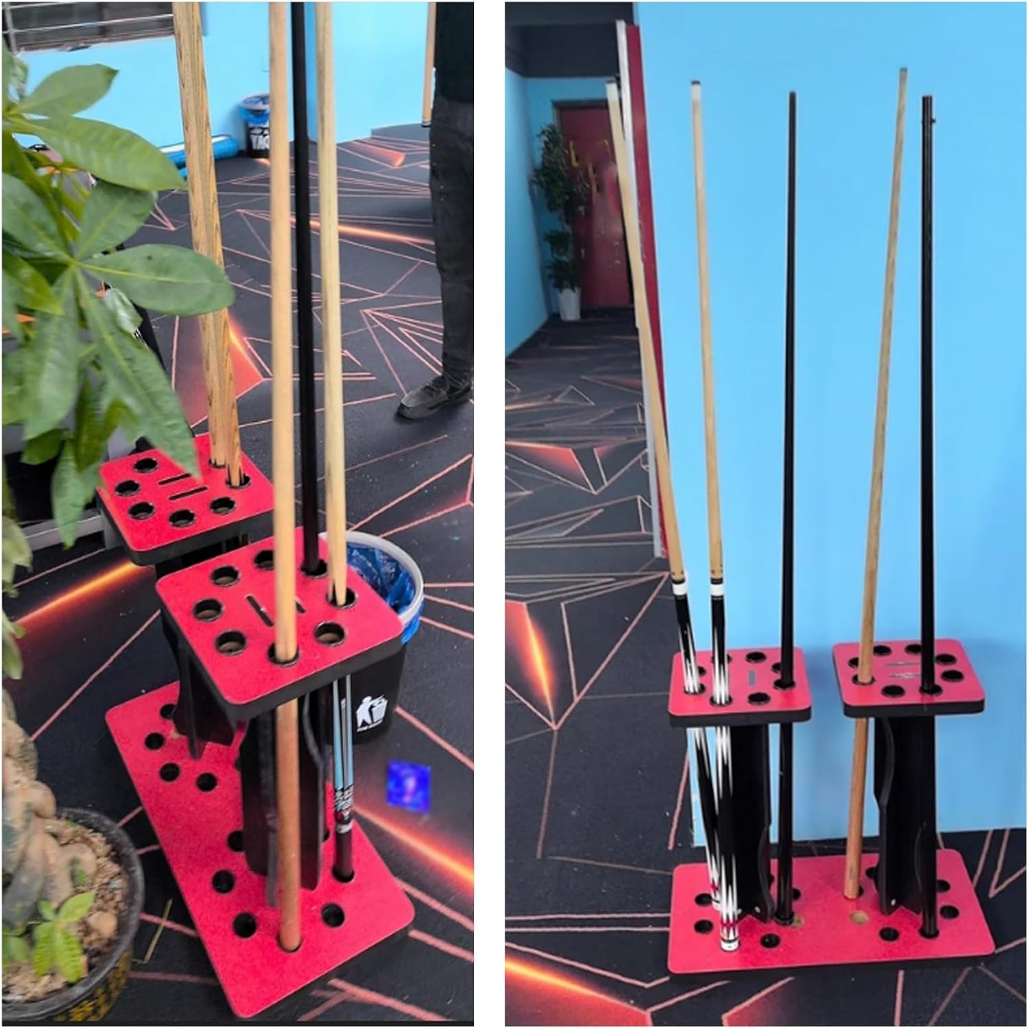 Family Club Room Storage Rack,Floor Standing Mdf Billiard Cue Rack,for Snooker Game Room Pool Table Accessories,16 Hole(Color 2)