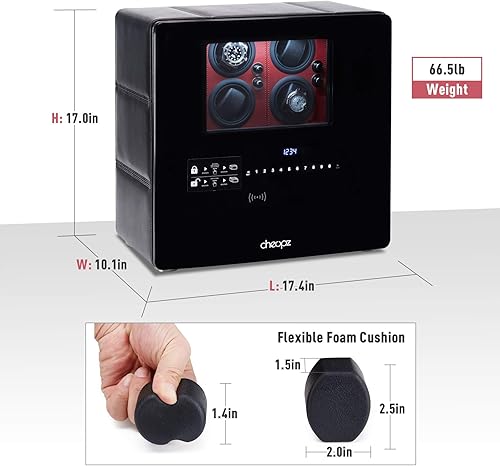 Miniatura 6 de Cheopz Caja de reloj seguro para 12 relojes automáticos con doble digital y cerradura de llave de tarjeta de seguridad, Negro -, Moderno