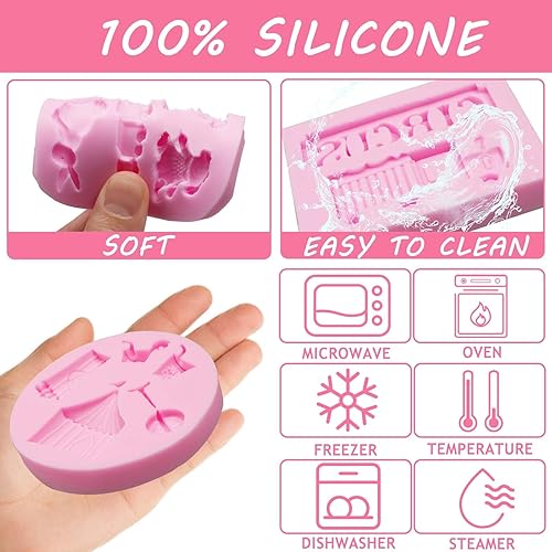 Miniatura 3 de Moldes de silicona con temática de circo, juego de 4 piezas, moldes de fondant de carnaval con tren, oso, corona, palomitas de maíz para decoración