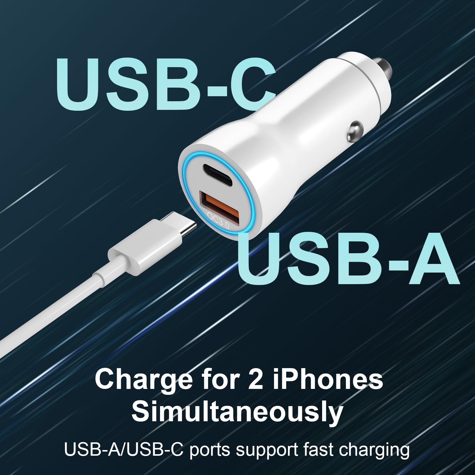 Ładowarka samochodowa do iPhone'a 15 [certyfikat MFi] 43 W podwójny port USB C adapter ładowarki samochodowej z kablem szybkiego ładowania USB-C na C do iPhone'a 15/15 Plus/15 Pro/15 Pro Max/14/13/12,