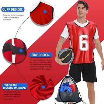 12 Pcs Sports Pinnies Numbered for Soccer Basketball Training