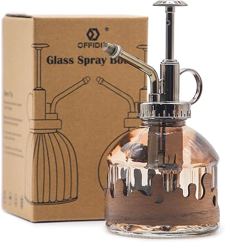 Miniatura 45 de OFFIDIX Mister de cristal para plantas, 6.3 pulgadas de alto, estilo vintage, de bronce, bomba superior de plástico con una mano, regadera