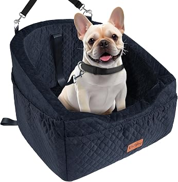 Vivifying Dog Car Seat, Memory Foam Dog Booster Seat for Small Up to 10KG, Detachable and Washable, Height Elevated with Storage Pockets Black