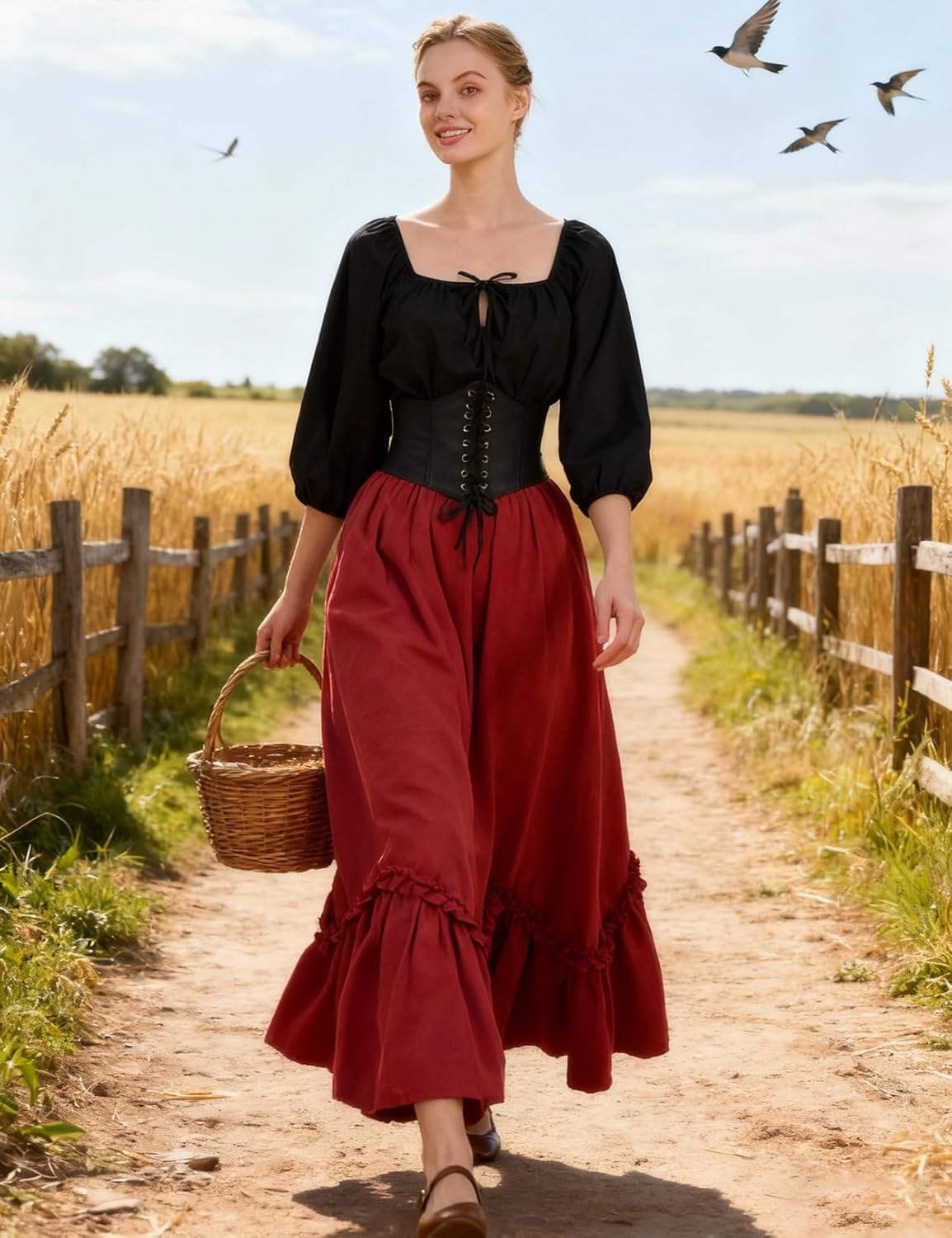 BEAUTELICATE Peasant Blouse Cotton Renaissance Faire Top Victorian Off Shoulder - Image 5