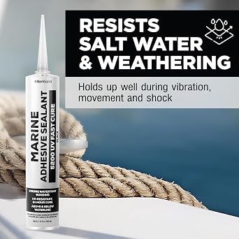 Marine Adhesive Sealant 5200 Fast Cure, 10 oz Black Permanent Watertight Bond Above & Below Waterline, UV Resistant Marine Caulk for Boats, Hulls, Decks & Dark Trim by Berkland, American Owned