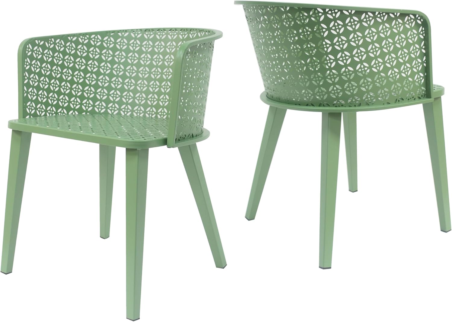 Christopher Knight Home Set of 2 Rivera Patio Iron Dining Chairs, Geometric-Carved Pattern Round Backrest, Armchair for Kitchen, Restaurant, Garden, Balcony, Porch, Backyard, Poolside, Matte Green
