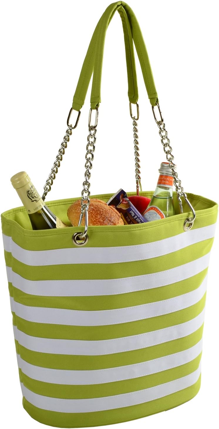 Picnic at Ascot Large Insulated Fashion Cooler Bag - 22 Can Tote - Blue Stripe