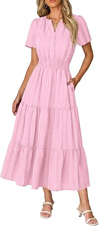RUMIA Dresses for Women Summer Midi Maxi Short Sleeve Vacation Dress