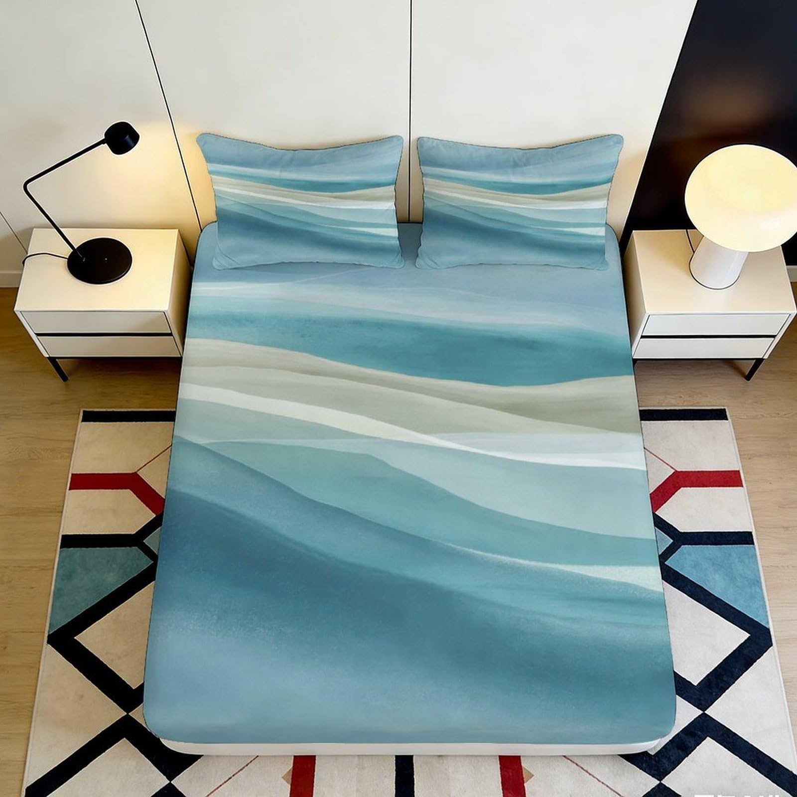 Jqzkxnhpbr Style-3 3D Printed Ocean Wave Fitted Sheet Microfiber Soft Blue Gradient Sand Mattress Cover For Bedroom Dorm Decor 90X200x25cm