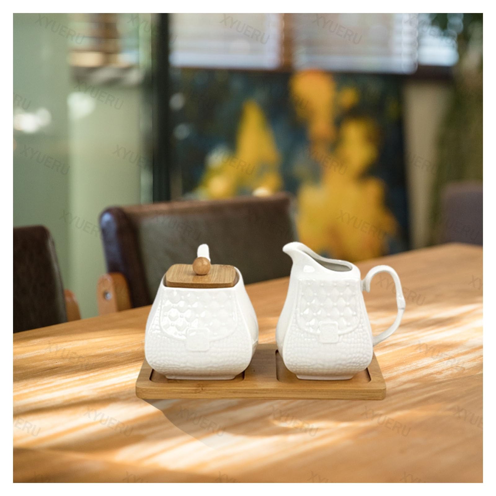 Set di zuccheriera e brocca in ceramica, stile vintage, per latte e tè, per casa e ospitalità, include zuccheriera con coperchio per servire il caffè