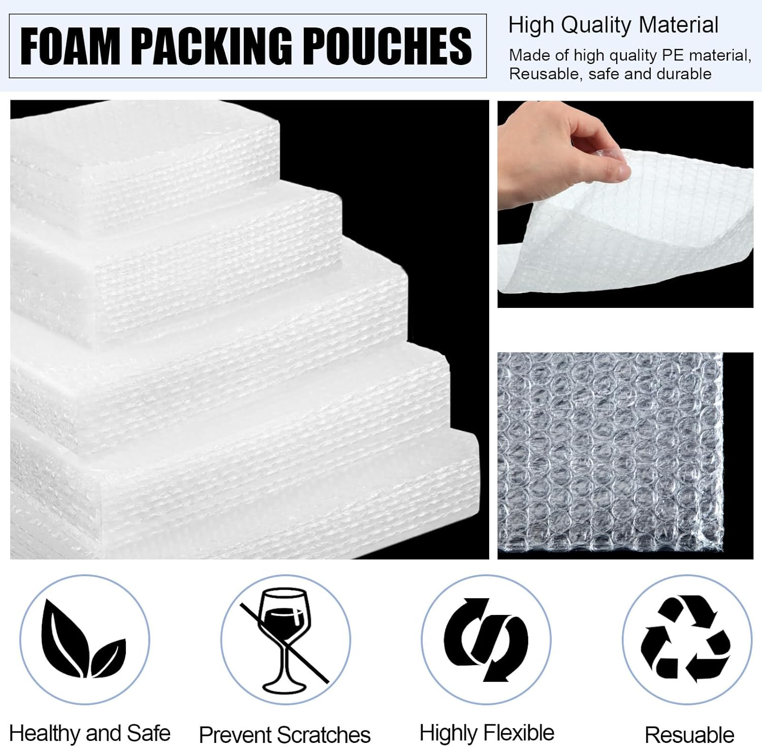 100 Pcs 5 Sizes Bubble Pouches Bags Bubble Bags for Shipping Packing Cushion Wrap Pockets Moving Supplies for Dishes and Glasses, China Cups, Glassware Mugs Packaging(Mixed Size,Clear)