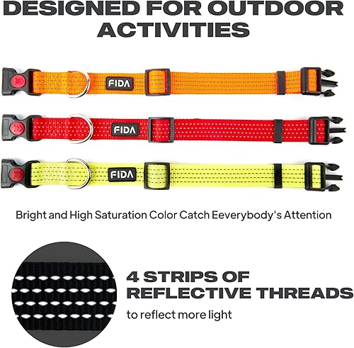 Miniatura 10 de Fida Collar reflectante para perro, collares de nailon para perros con colores neón para perros pequeños, medianos y grandes, de alta visibilidad,