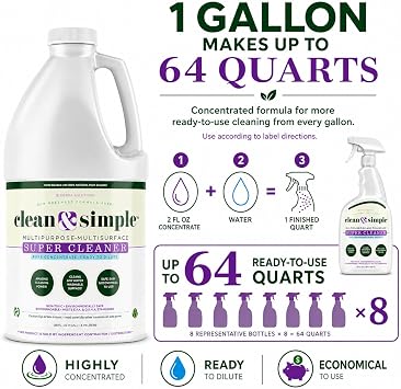 clean & simpleTM SUPER CLEANER - Concentrated All-Purpose, Multi-Surface Cleaner, Non-Toxic, Biodegradable