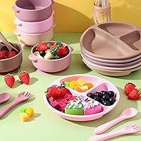 Vista 4 de Dandat Juego de 24 piezas de silicona para bebés, 6 ventosas para bebés, 6 platos de succión divididos con 6 tenedores, 6 cucharas, juego