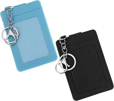 2 Pcs Slim Keychain Card Holder, PU Leather Back/Front Pocket Wallet Keychain Card Holder with Metal Clasps key Rings for Men Women Bank Id Student Meal Cards Metro Cards