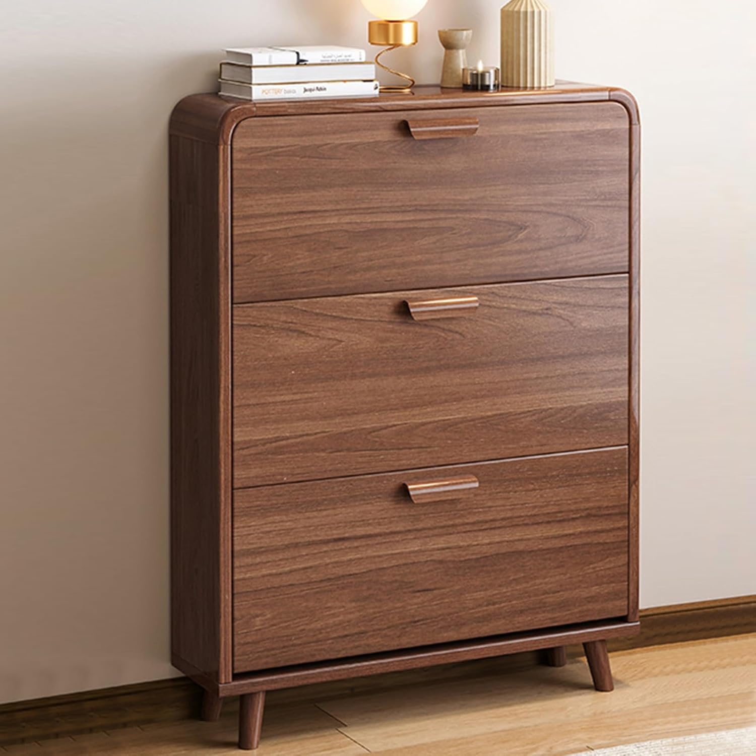 Shoe Storage Cabinet Cabinets Hallway Slim Cupboard Cupboards Hallways Slimline，Shoe Storage Hallway, Solid Wood Shoe Rack, Flip Drawer Shoe Cabinet, 3 Layer Removable Shelves Shoe Racks STO