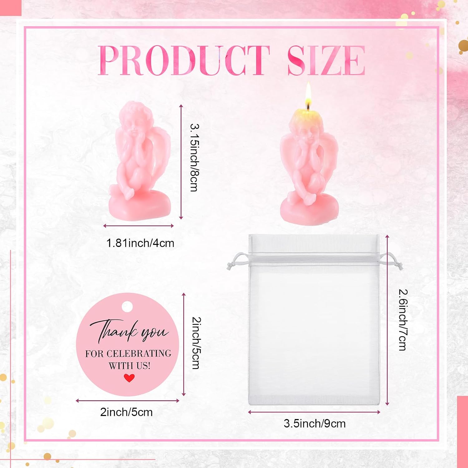 Demissle 12 Sets Angel Shaped Candle Baptism Favors for Guests First Communion Soap Favors with Greeting Cards Organza Bag Communion Baptism Party Gift for Baby Shower Party Gender Reveal