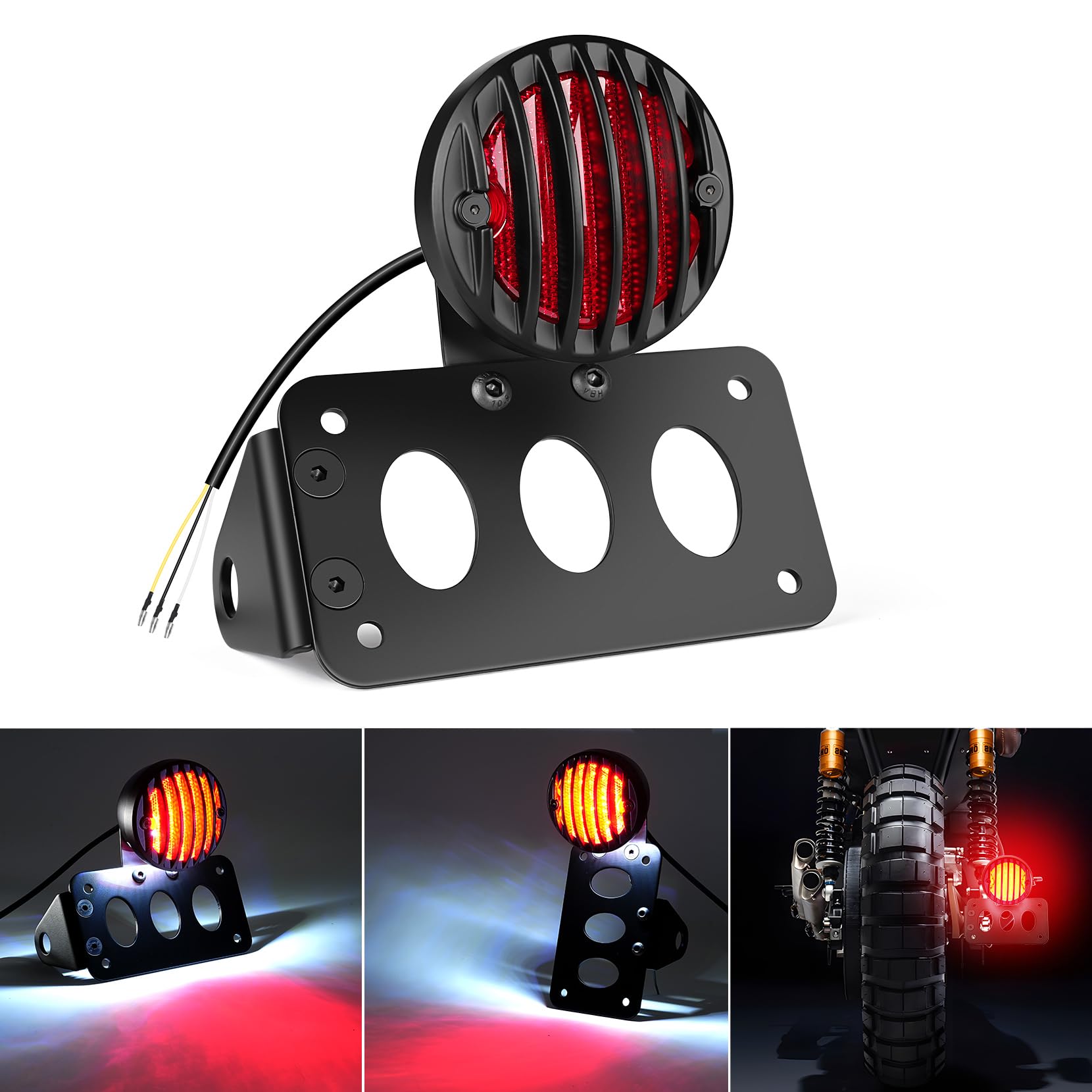 Amazicha LED Tail Light With License Plate Bracket – 3/4 Inch Axle Hole, Fits Harley, Honda, Yamaha & More - View #6