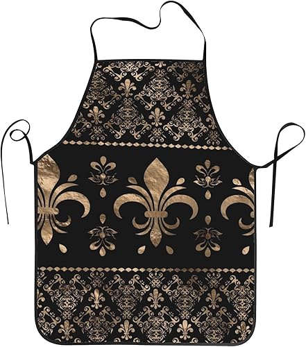 Delantales negros y dorados de flor de lis, delantales impermeables para chef, delantales para mujeres, hombres, cocina, cocina, hornear,