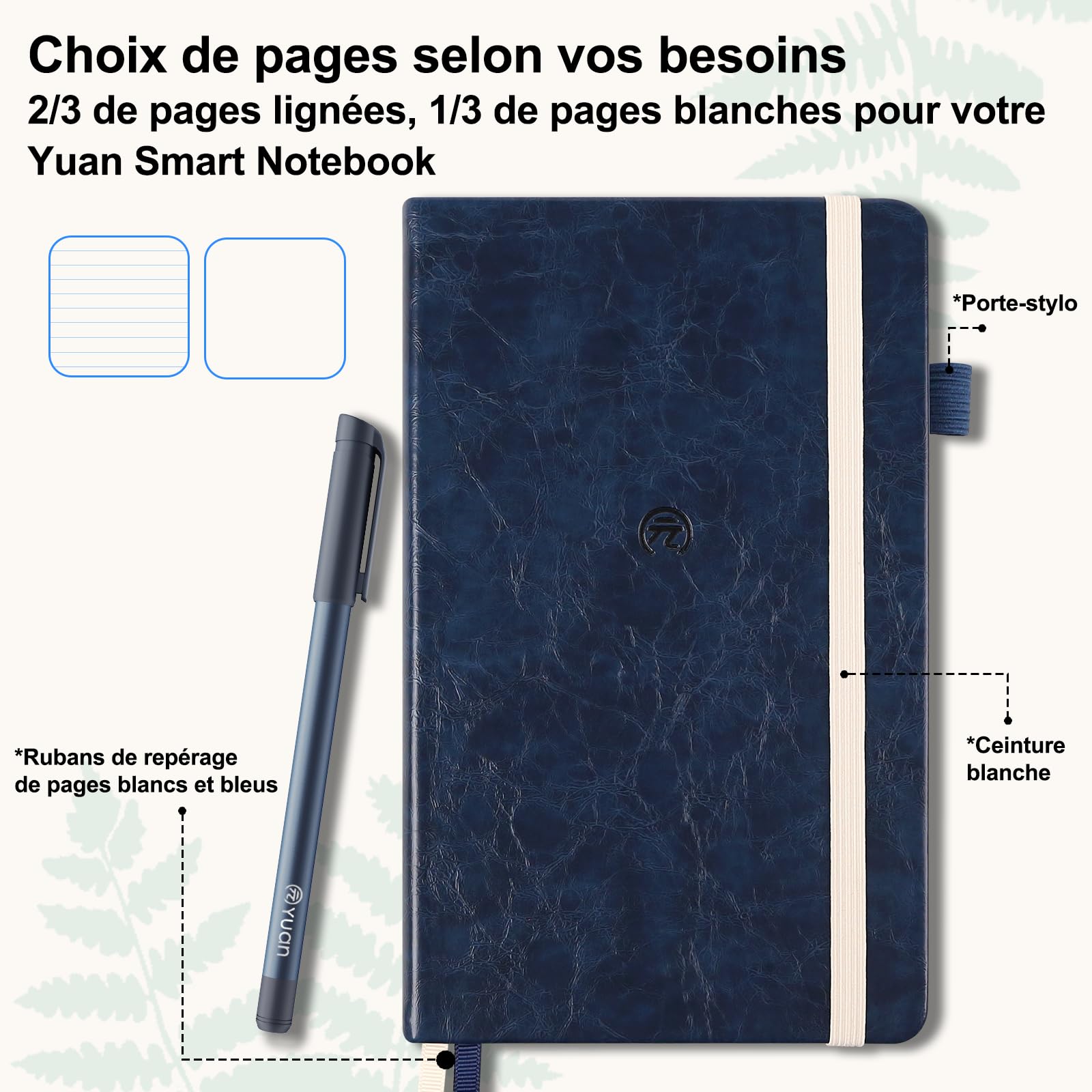 Yuan Smart Writing Set, Carnet Intelligent avec Stylo Connecté Inclus, Smartpen & Carnet Numérique de 188 pages, Tablette de Papier, écrire sur du vrai papier avec traitement numérique (marine)