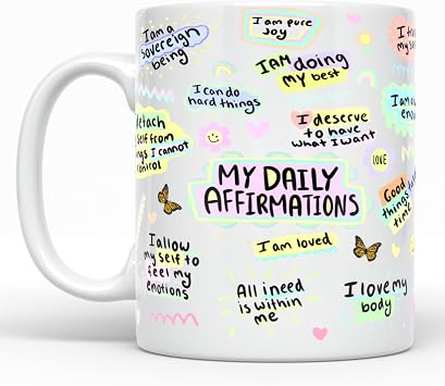 YouNique Designs Self Care Mug With Positive Affirmations For Women- Portable Coffee Mug 11 Oz, Anxiety Relief Items For Women, Mental Health Gifts, Inspirational Gifts, Mindfulness White