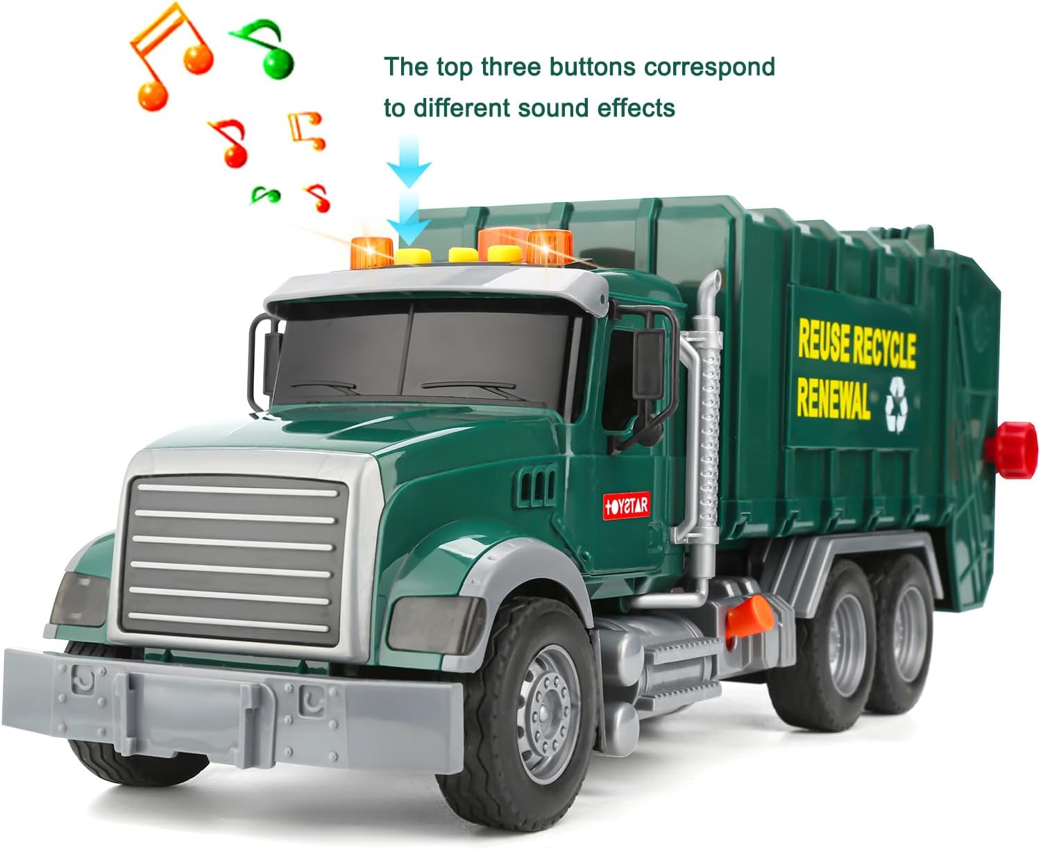 SASBSC Big Garbage Truck Toys for Boys: Powered Push Car with Lights and Sounds, Trash Truck Sorting Model Car, Building Toy Set with 3 Garbage Cans, Age 4-7
