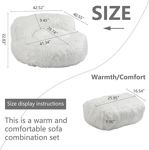 Miniatura 2 de RXRRXY Moderno puf de felpa ultra suave con reposapiés, cómodo puf relleno de espuma viscoelástica con respaldo alto, sofá perezoso para adultos y