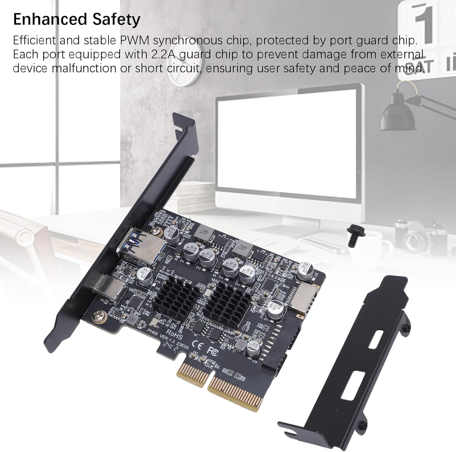 PCI E to USB 3.2 Expansion Card, PCI EX4 Host Controller Card, 10Gbps PCIe3.0 to USB3.2 Rear USB A Port Front Type C Port Type E 19Pin 20Pin Adapter