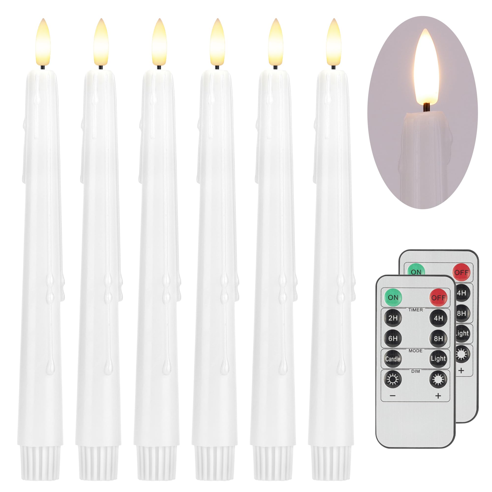 AFINETH Flameless Taper Candles with Two Rmote, 9.6