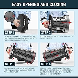 NUMANU 2PK 2025 Upgraded Collapsible Stool, Max 620lbs 2.5-18 H Adjustable Portable Folding Stool for Adults, Retractable Foldable Telescopic Seat Camping Chair or Footrest (2PK Hard Seats)