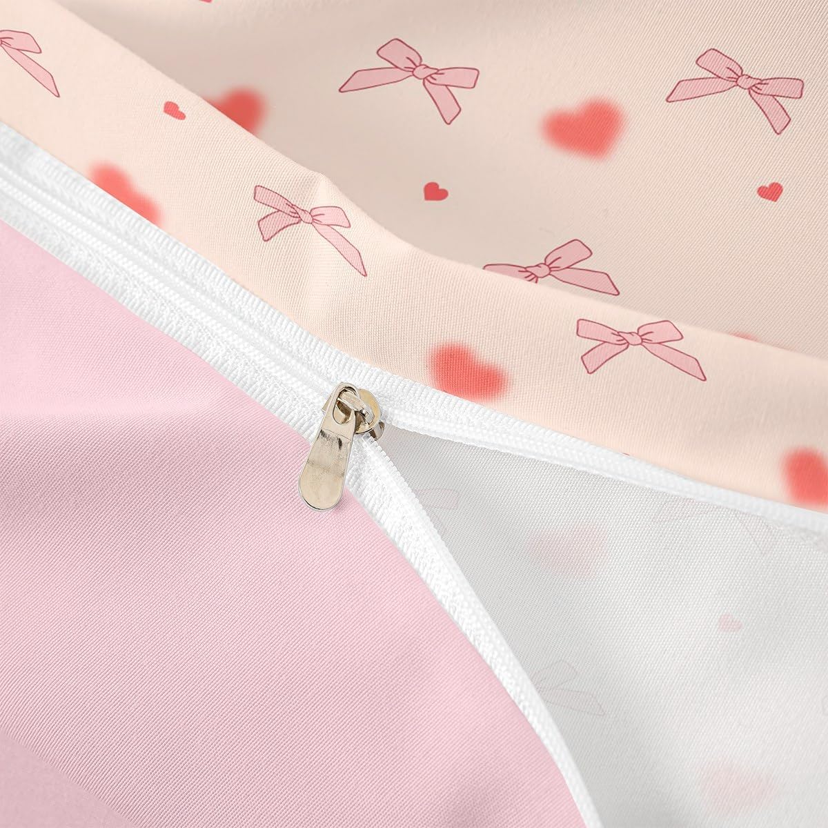 jejeloiu Bow Bedding Set Toddler Size Kids Bowknot Comforter Cover for Boys Girls Teens Pink Heart Love Duvet Cover Kawaii Bow Room Decor,NO Comforter