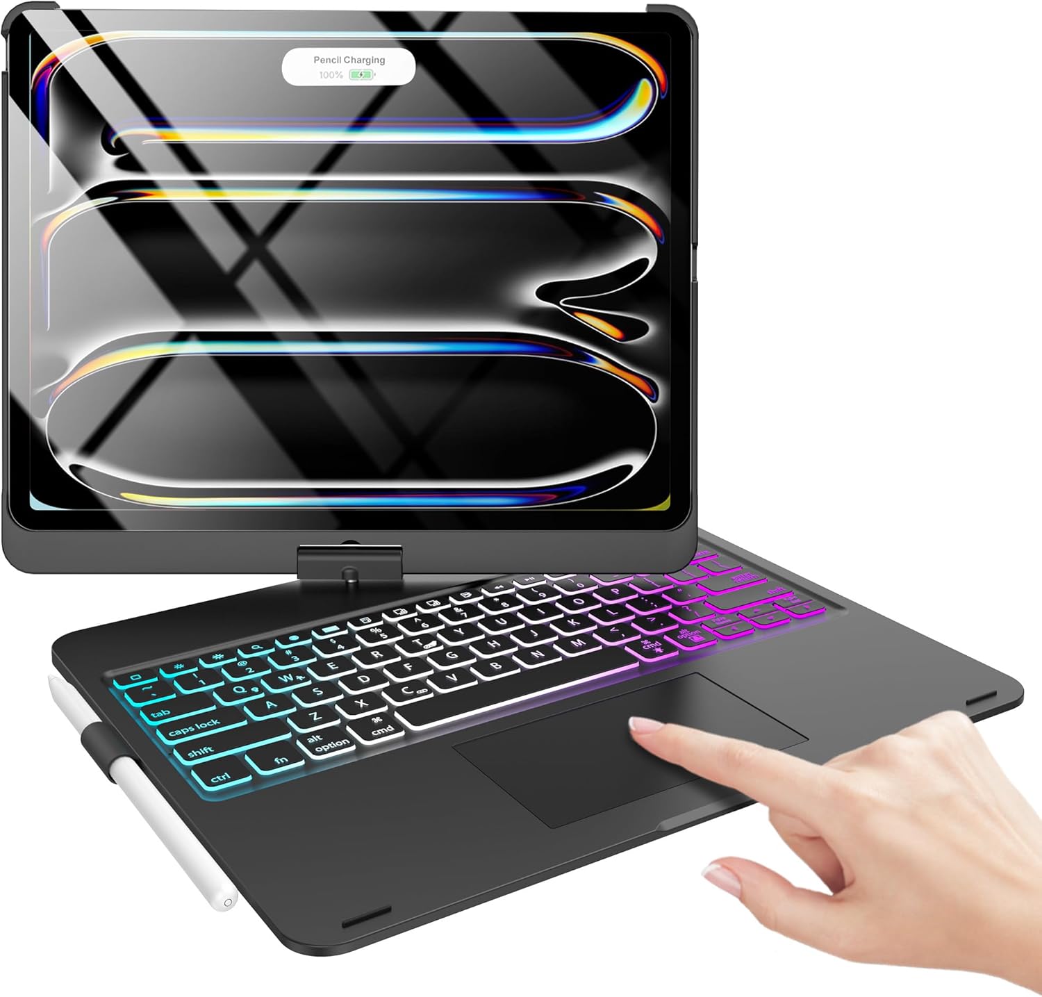 Keyboard Case for iPad Pro 13-inch (M4, 2024), Trackpad, 360° Rotatable, Bluetooth Keyboard Cover, 7 Colors Backlit with Pencil Holder for iPad Pro 13 (SM-A2925/A2926/A3007), Auto Sleep/Wake, Black