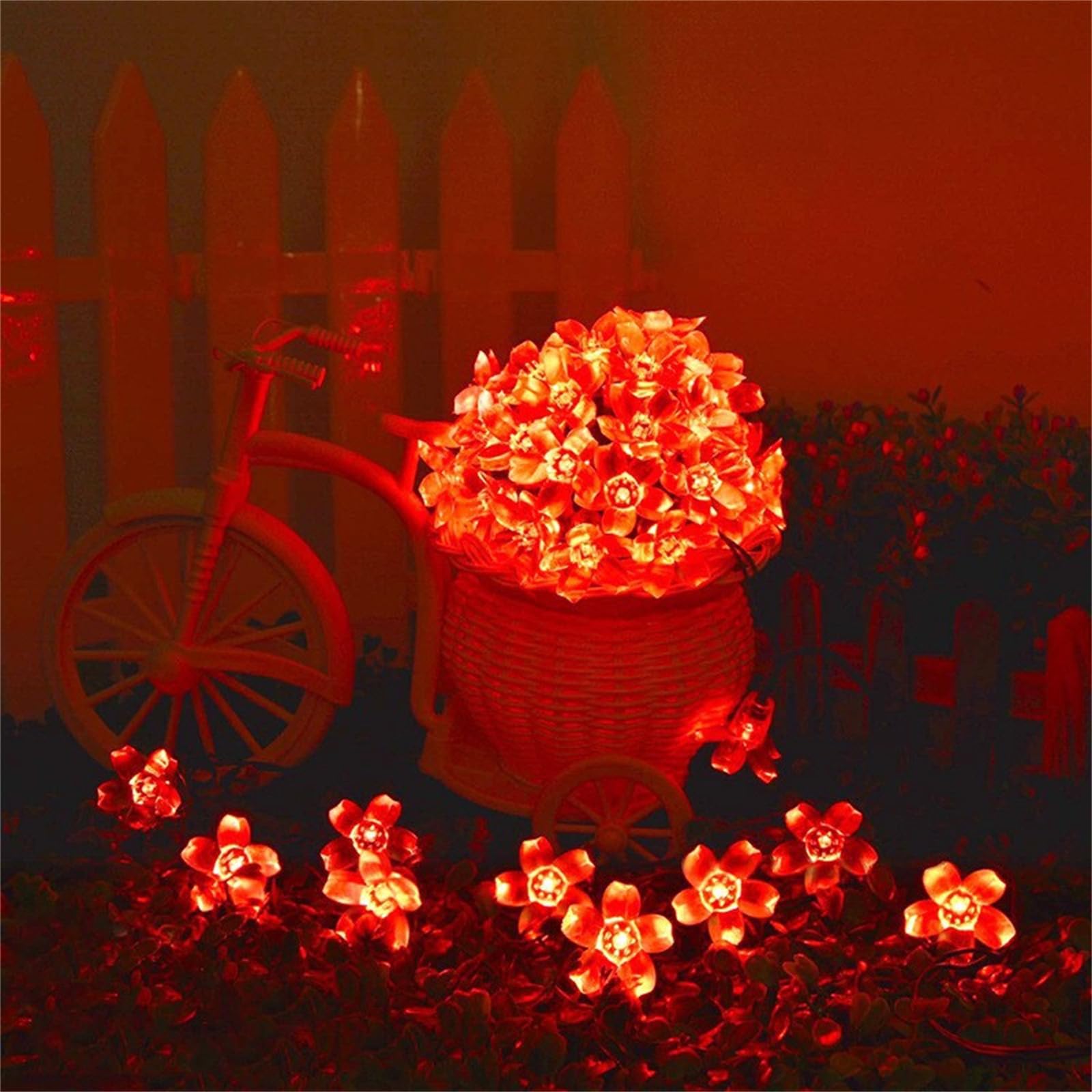 FANSU LED Garden Lights, 8 Modes Indoor/Outdoor Solar String Lights, Colorful Flower Solar Lights Outdoor Garden, for Patio Yard Home Christmas Parties Wedding Decorations (Red,11m/60 LED)