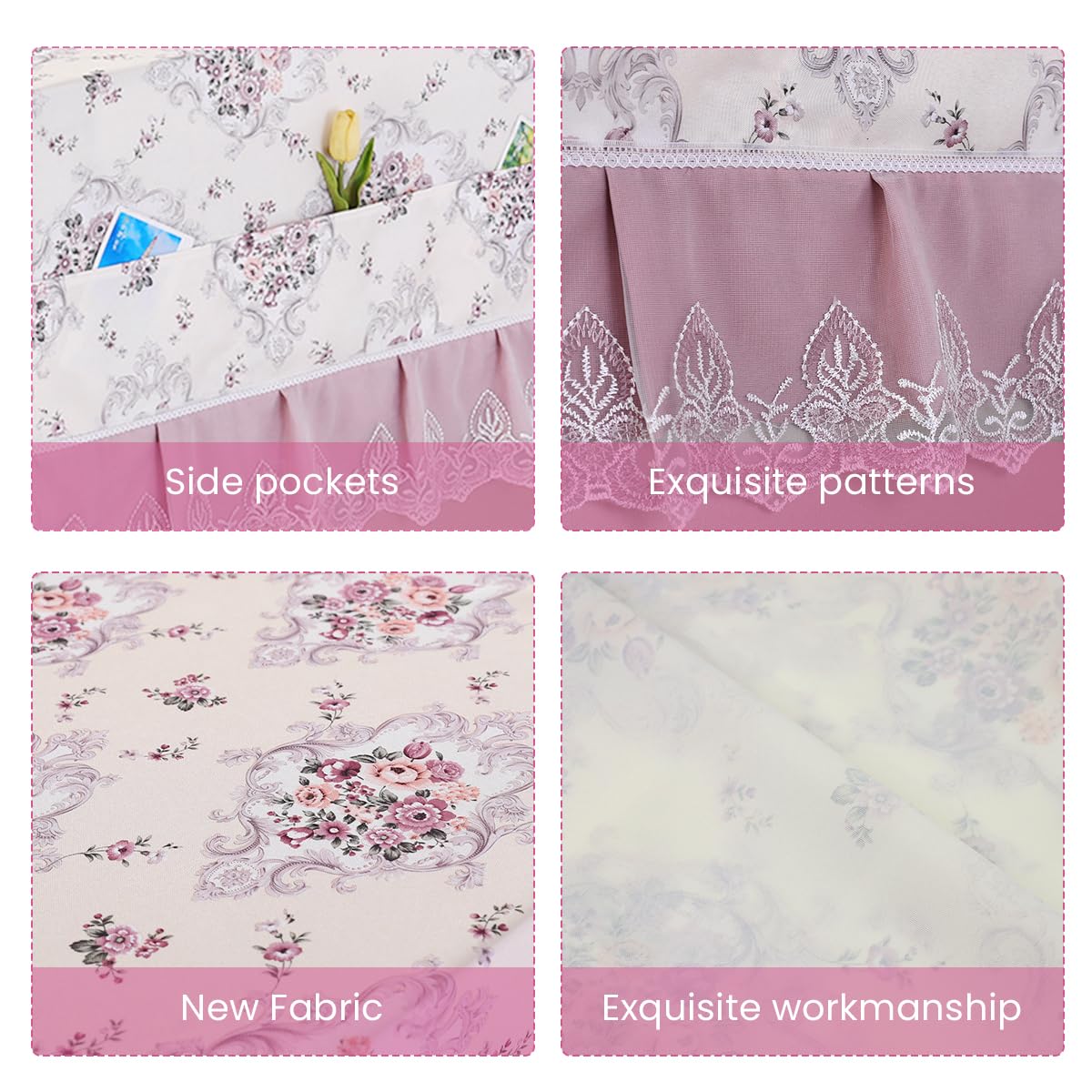 HASTHIPĀ® Fridge Cover Fashion Floral Print Refrigerator Dust Proof Cover Refrigerator Roof Cover Lace Hem with Pockets Universal Fit Refrigerator Cover Kitchen Home Appliance Roofcover, 70x170cm 4 71rt o0mcPL. SL1200