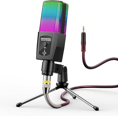 Miniatura 8 de Micrófono condensador multifunción, micrófono para juegos de luz RGB, XLR de 0.138 in, Plug and Play para PCportátilmezclador de interfaz de