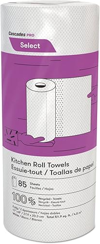 Cascades PRO Select - Toalla de rollo perforada blanca de 2 capas, 85 hojas por rollo, 30 rollos por caja