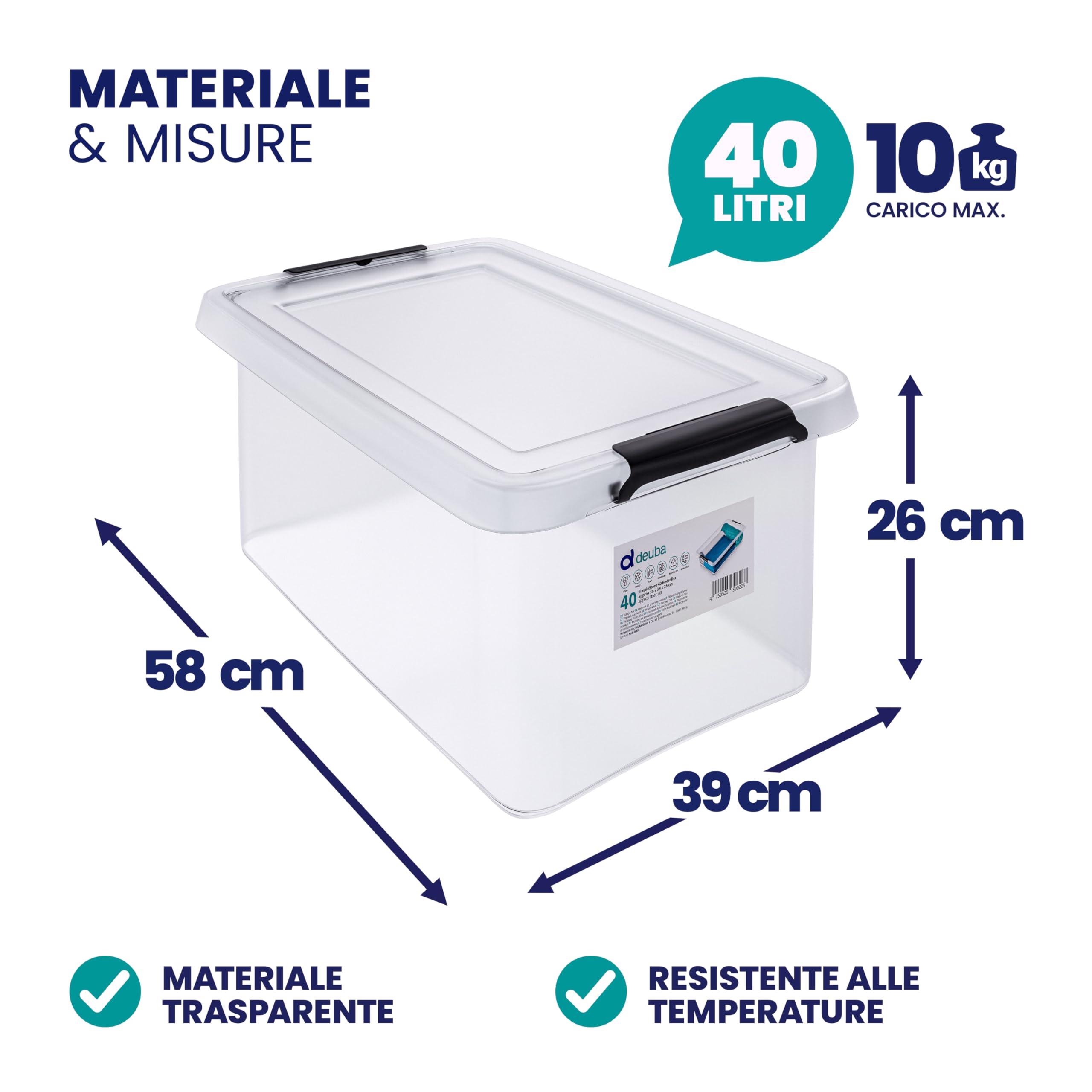 Deuba® 8x Contenitore Trasparente 40L con Coperchio BPA Free Scatole Impilabili Scatola Organizer Cucina Congelatore Contenitori Plastica Box
