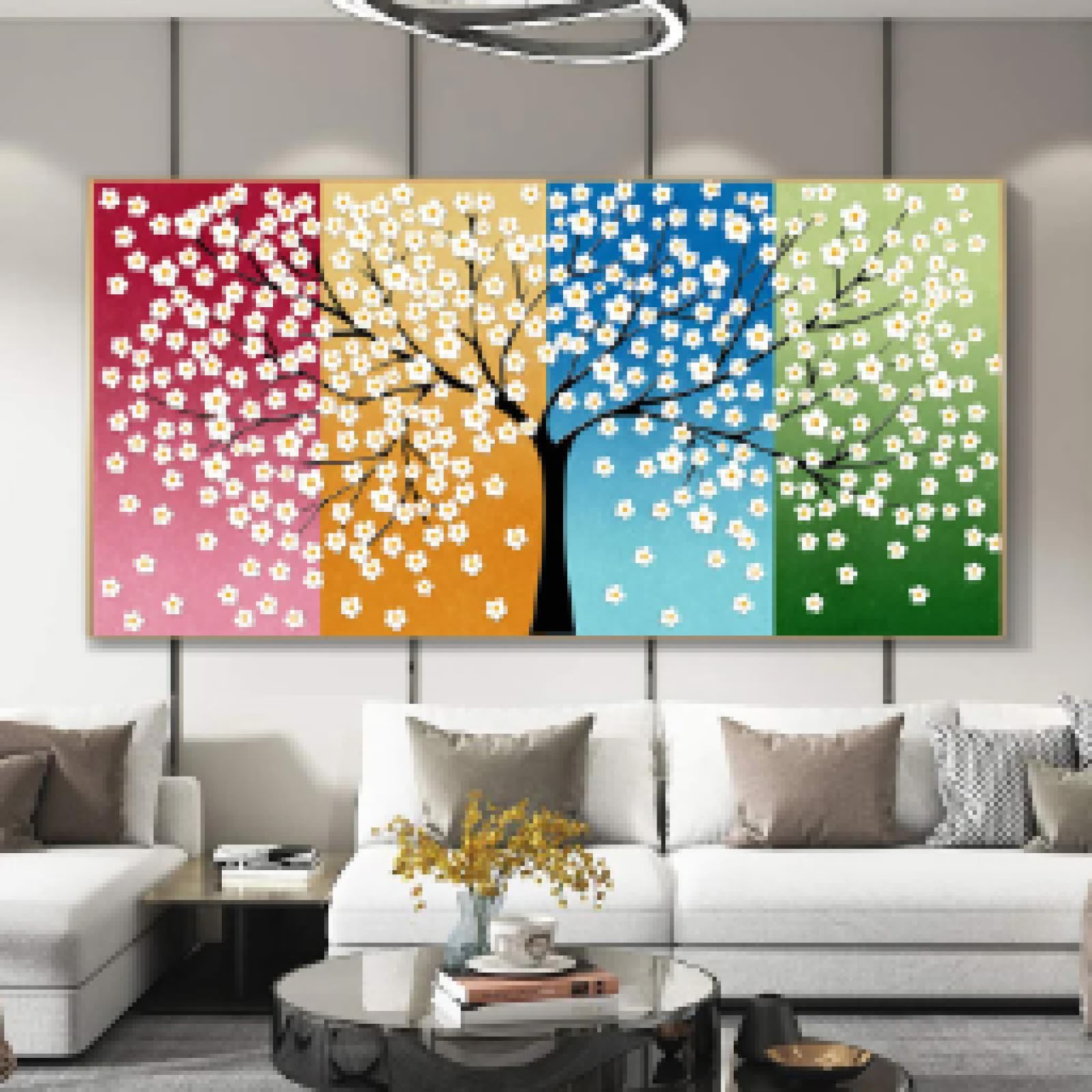 Toile art murale fleurs blanches dsdsgog pour transformer un salon vide - 8