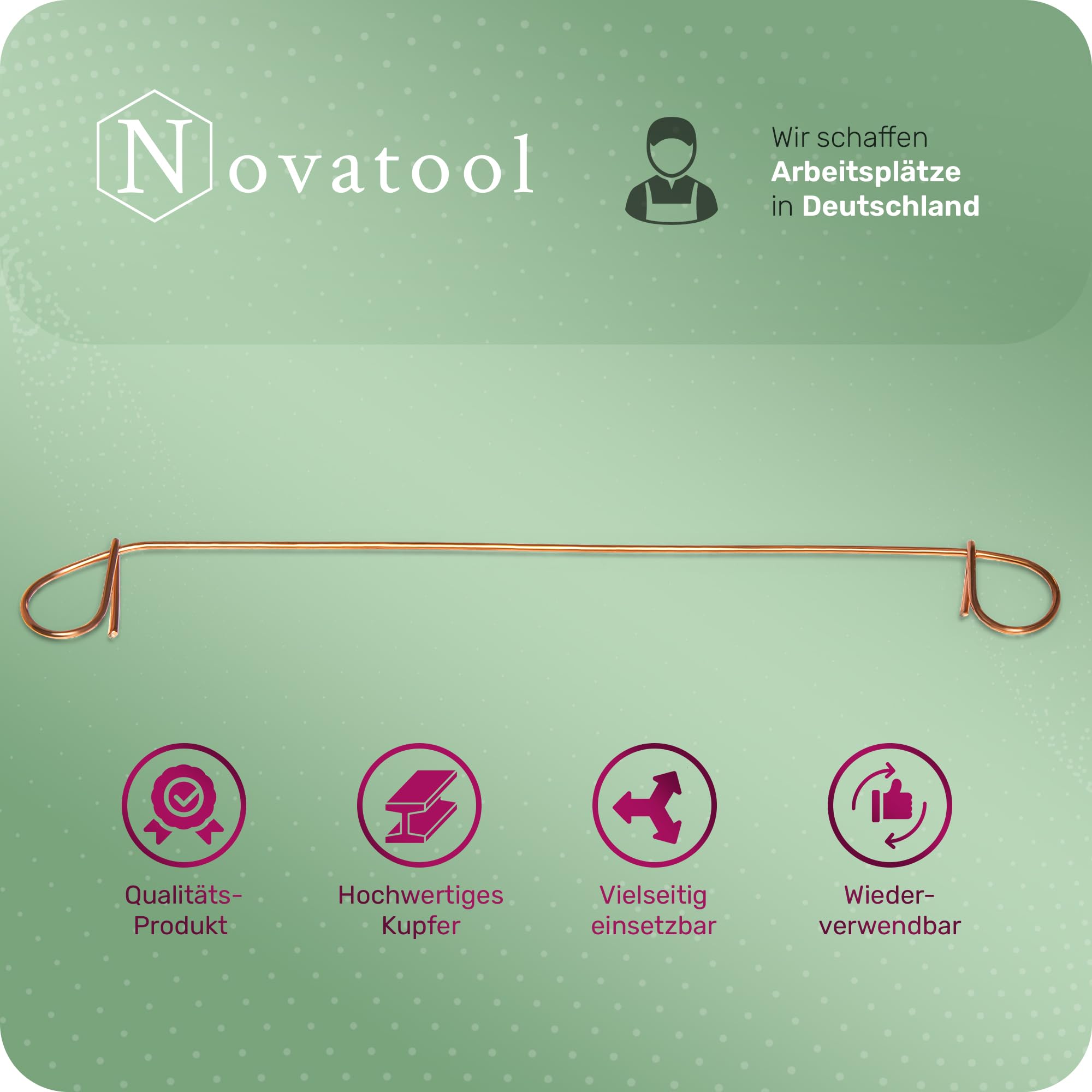 Novatool 5.000 Stück Rödeldraht mit Ösen 1 x 120mm Bindedraht verkupfert, robust & langlebiger Drilldraht, Drahtbinder, Ösendraht, Drahtschlaufen, Ideal als Floristendraht und Blumendraht