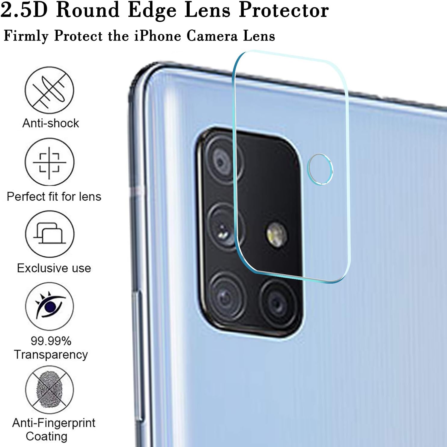 Ferilinso [4 Pack] Camera Lens Protector for Samsung Galaxy A71 4G/ 5G, Bubble Free Tempered Glass Protection Film (Clear)