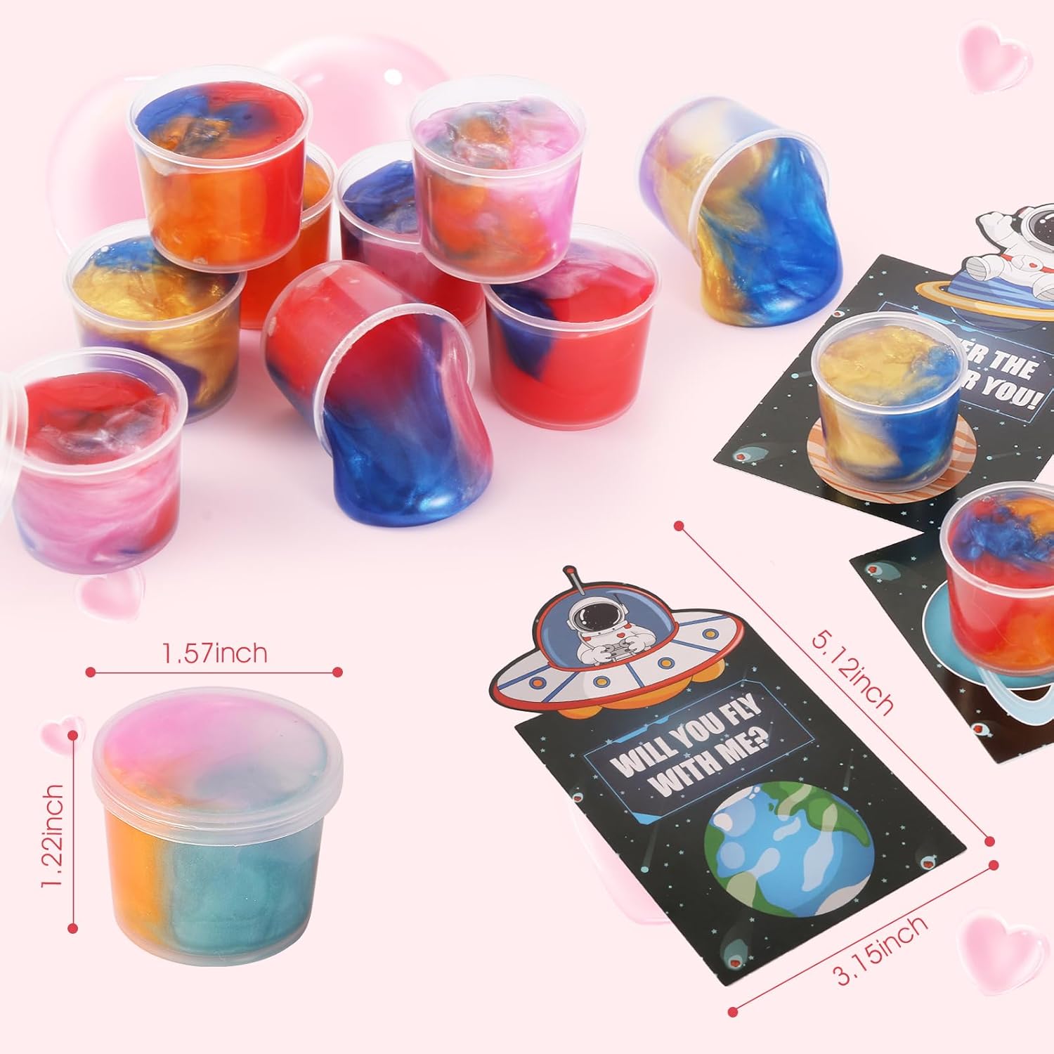 28 Pack Valentines Day Gifts for Kids School Classroom - Galaxy Slime Stress Relief Fidget Toys with Valentines Day Cards, School Classroom Exchange, Valentines Class Party Favors