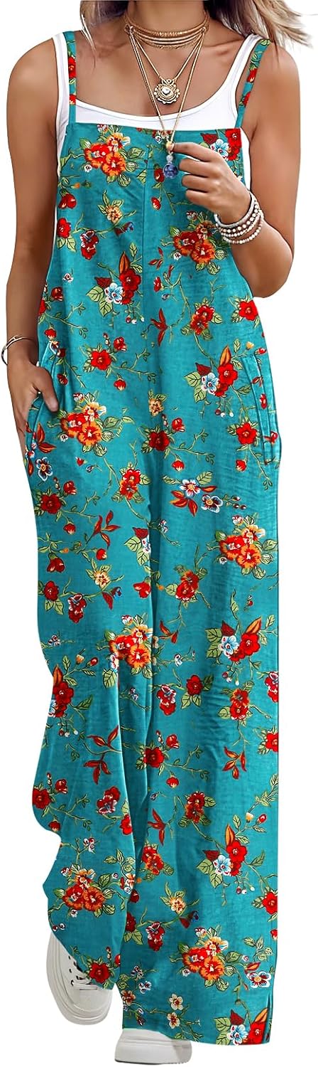 BOHOWE 2026 Oversized Plus Size Jumpsuits for Curvy Women Loose Casual Wide Leg One Piece Sleeveless Summer Jumpsuit Adjustable Straps Long Pant Rompers Romper M HPZ FL0AD