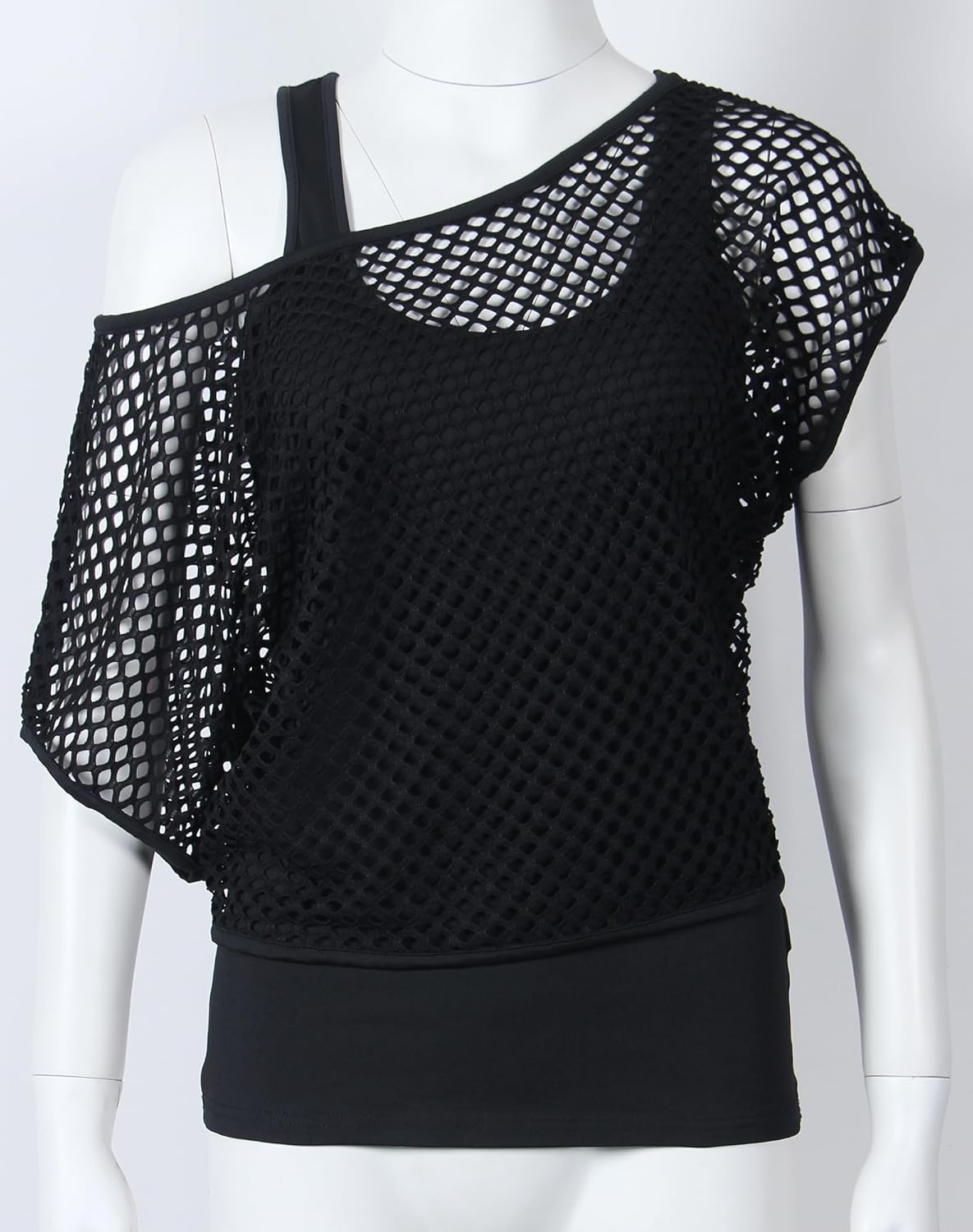 Smile Fish Women Casual Sexy 80s Costumes Fishnet Neon Off Shoulder T-Shirt - Image 2