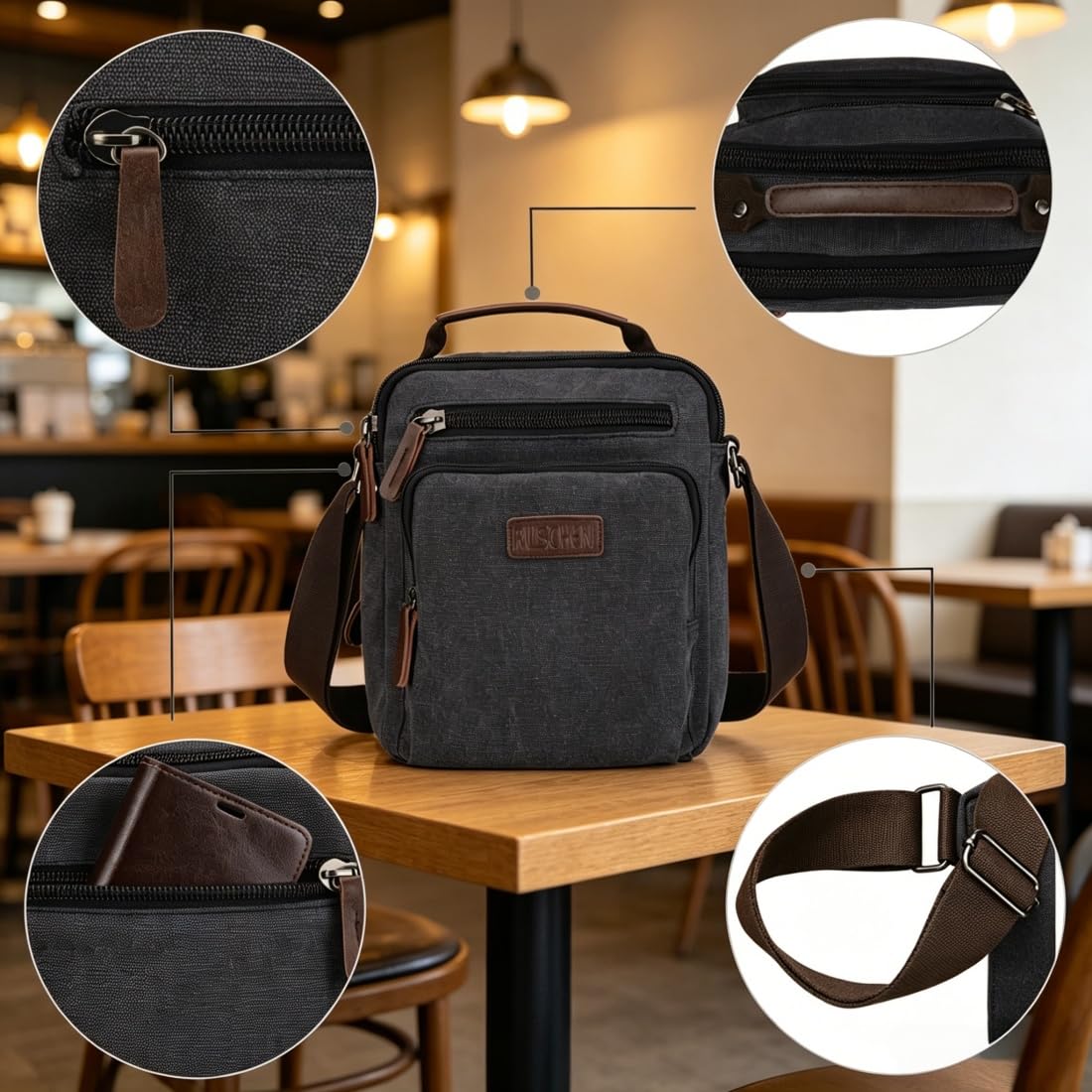 Umhängetasche Schultertasche für Herren, Damen und Jungen, Kuriertasche aus Canvas, Herrentasche für Tablet, Messenger Bag für Tägliches Leben Reise