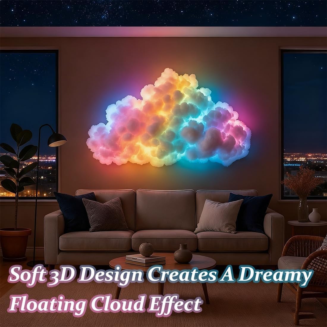 Lampa LED 3D Thunder Cloud – zasilanie USB, aktywowane głosem, wielokolorowe efekty do sypialni i pokoju gier, dekoracja