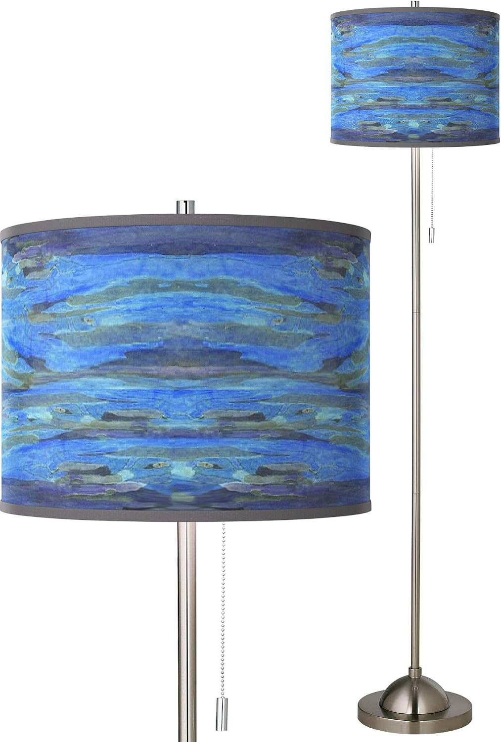 Giclee Glow 62" Oceanside Blue Print Shade Nickel Pull Chain Floor Lamp