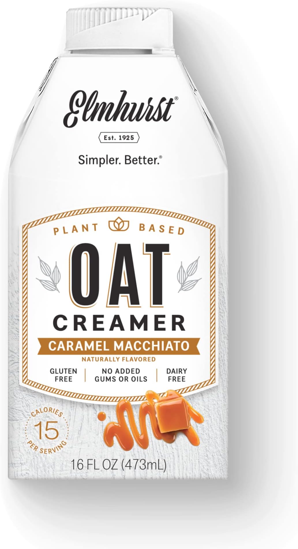 Elmhurst1925 Caramel Macchiato Oat Creamer, Plant-Based, Vegan, 16 Ounce (Pack of 6)