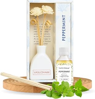 VASUDHAM Home Fragrances Premium Peppermint Reed Diffuser Set Room Freshener for Home, Bedroom, Living Room, Office, and G Price In India