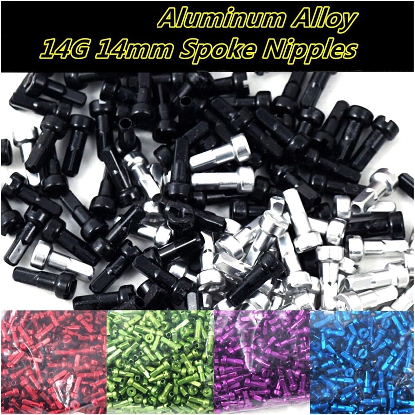 Aluminum Cap Aluminum Alloy Spoke Nipple 14G*14mm Black Silver Red Blue Green Suitable for 2.0 Spokes (Color : Green 50pcs, Size : 14mm)